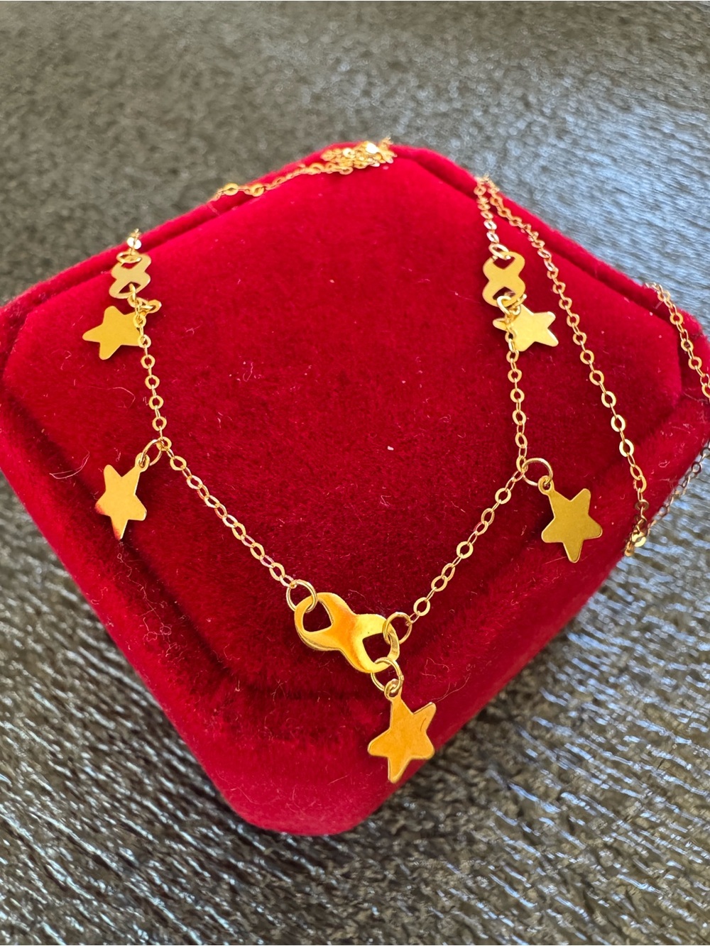 18k Saudi Gold Light Weight Star Infinity Charm Necklace 18”